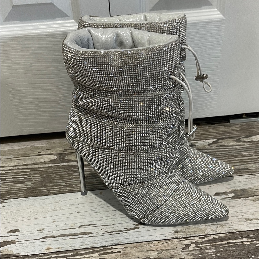 Steve Madden Silver Rhinestone Women's Ankle Boots - Picture 3 of 6